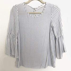 Zara light blue stripe flutter sleeve shirt